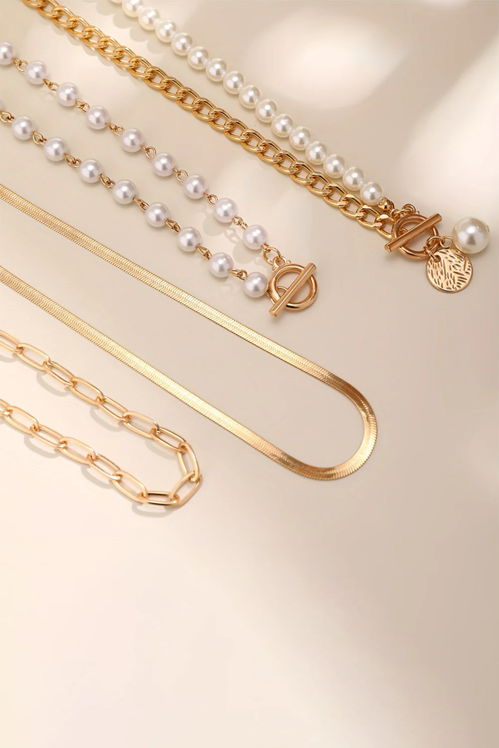 Gold Pearl Decor Plated Adjustable Chain Layered Necklace