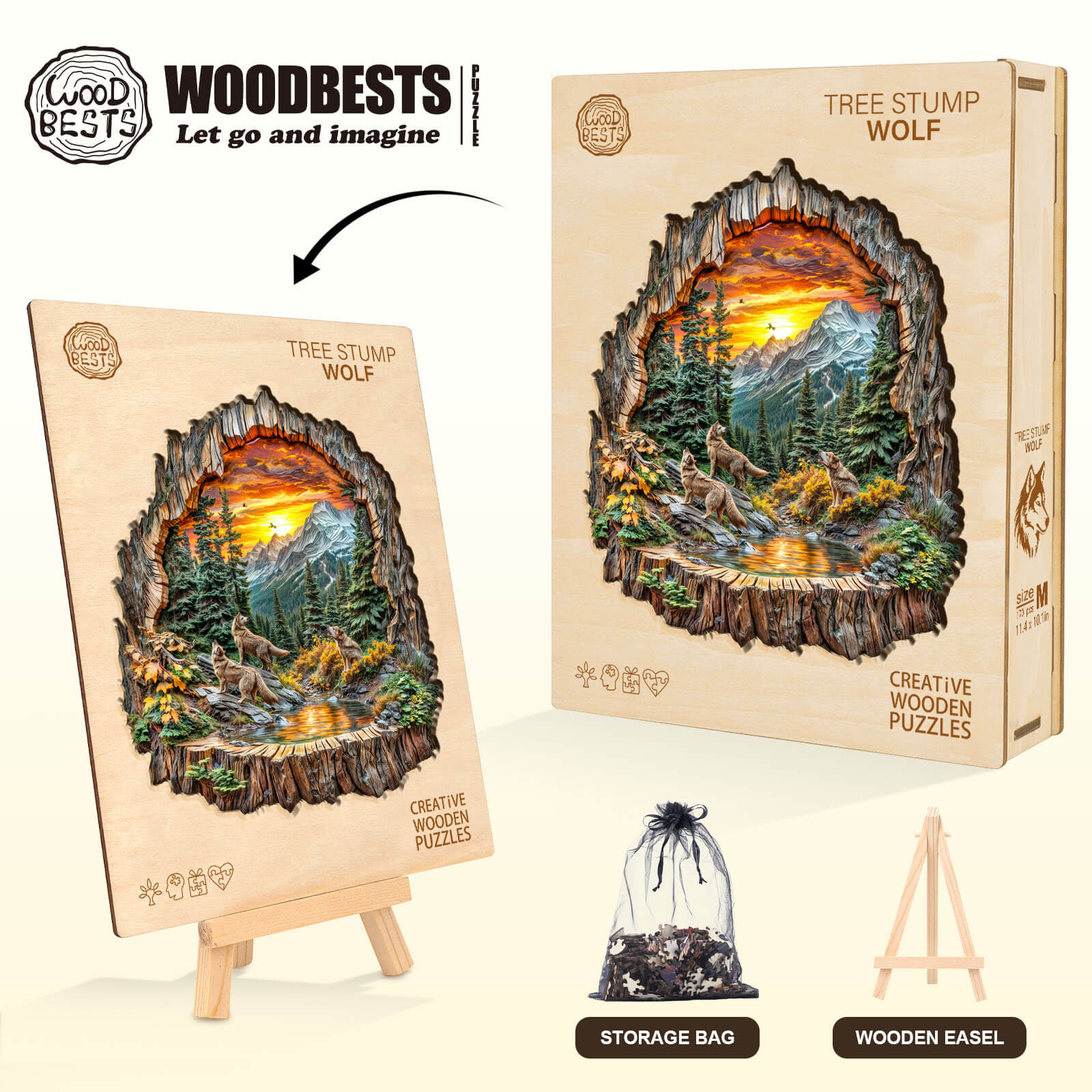 Tree stump Wolf Wooden Jigsaw Puzzle