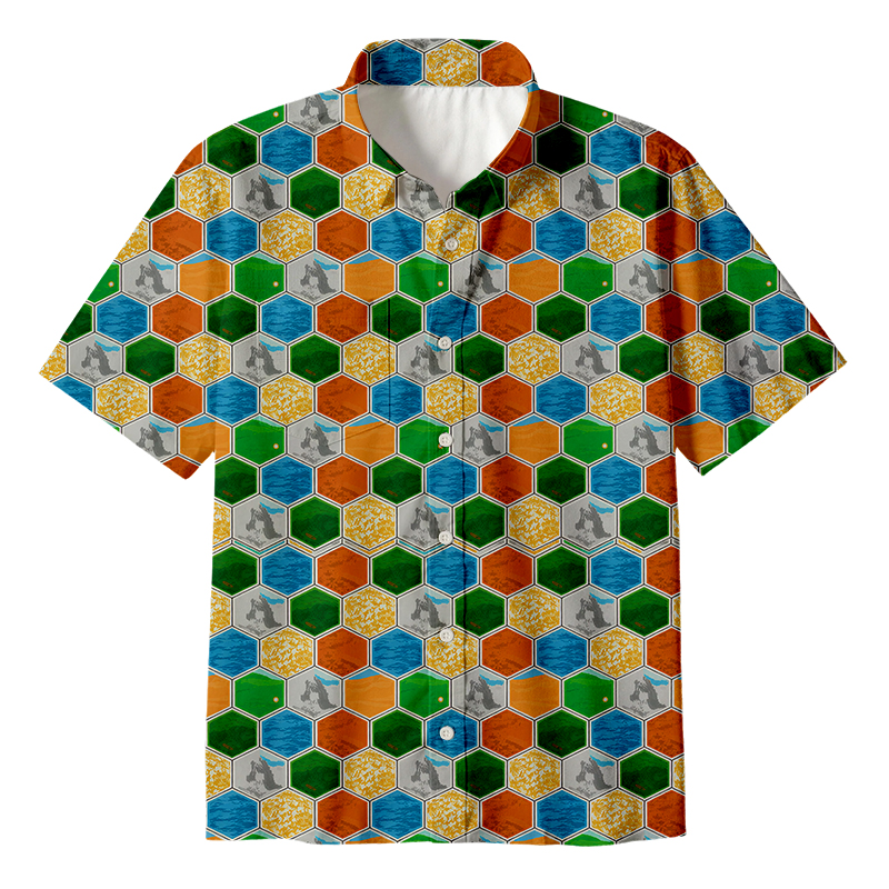 Hexagon Tile Board Game Button Up Pocket Shirt