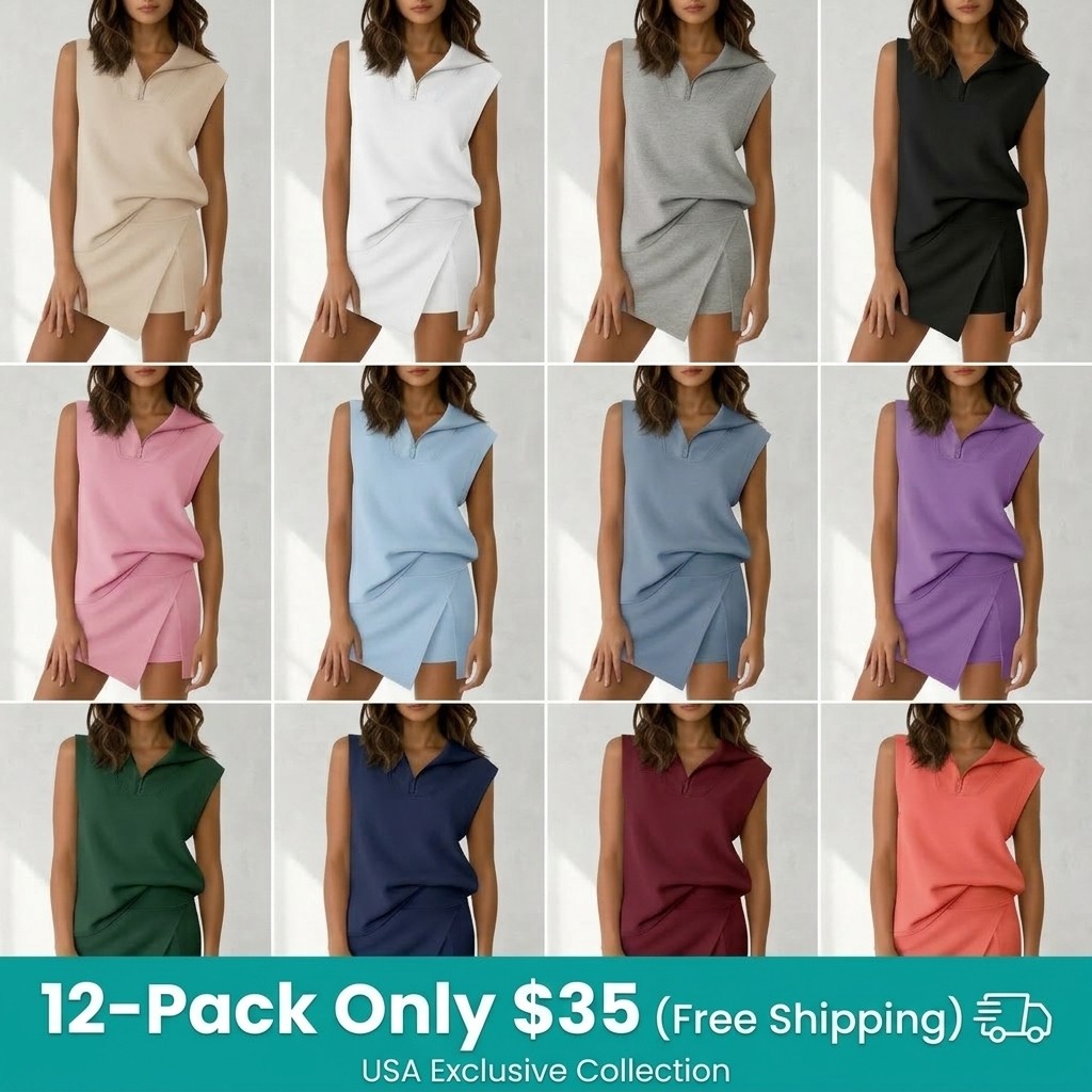 🎾🎾🎾Women's Sleeveless Half-Zip Skort Set