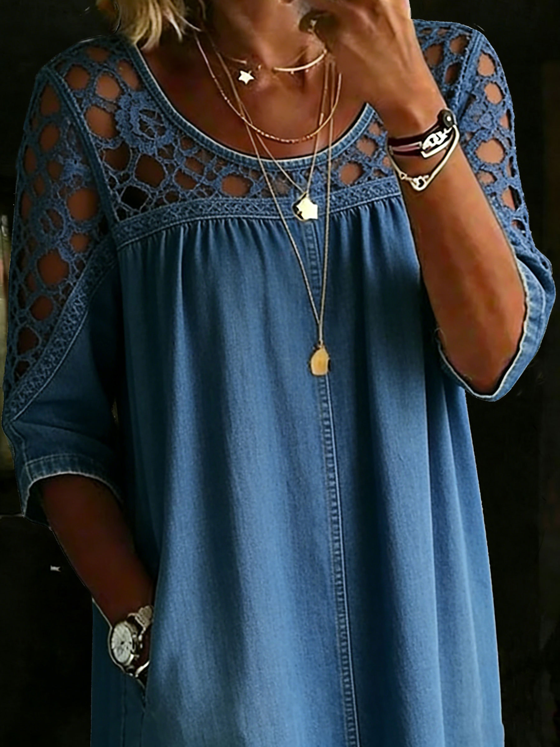 Women's Solid Color Casual Loose Denim Blouse Shirt