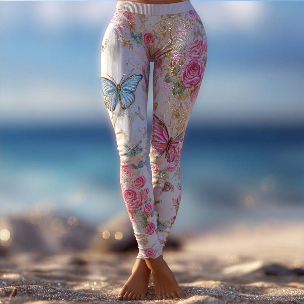 Vintage Butterflies And Roses Cozy Knit Leggings