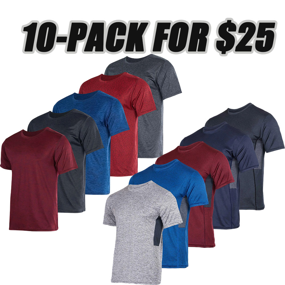 10 Pack: Men’s Short Sleeve Dry Fit Active Crew Neck T Shirt - Athletic Running Gym Workout Tee Tops
