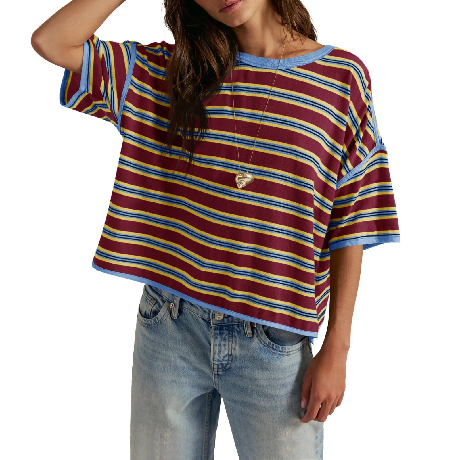 Women's Striped Oversized Crewneck T-Shirt