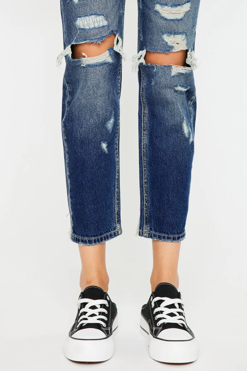 High Rise Distressed Mom Fit Jeans