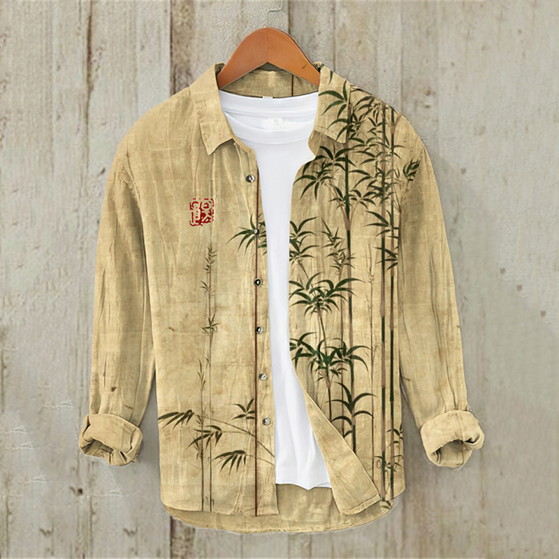 Bamboo Japanese Art Casual Linen Blend Shirt