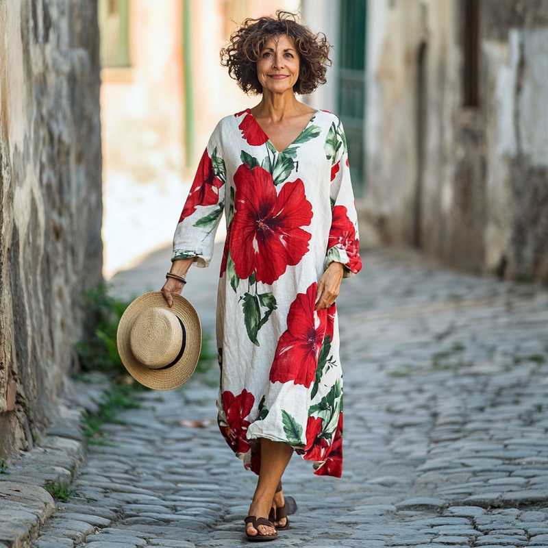 Vintage Loose Linen Patchwork Dress 77f0