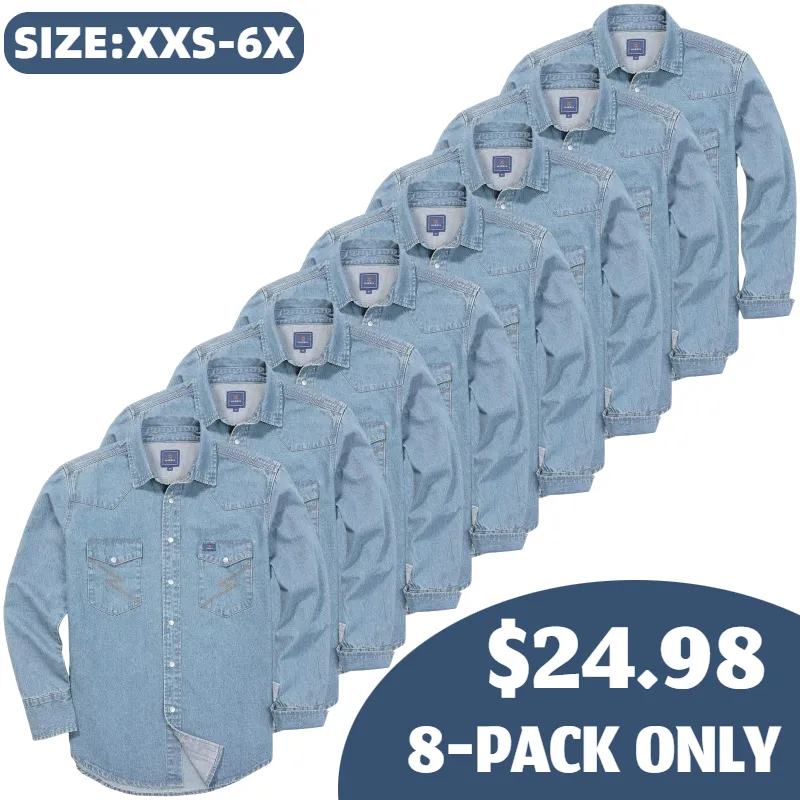 🔥HOT-SALE 🔥Men's Long Sleeve Stone-Washed and Pre-Washed Denim Work Shirt