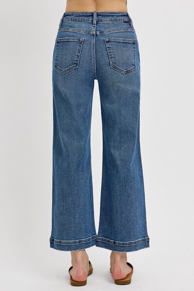 Full Size High Rise Crop Wide Leg Front Yoke Detail Jeans