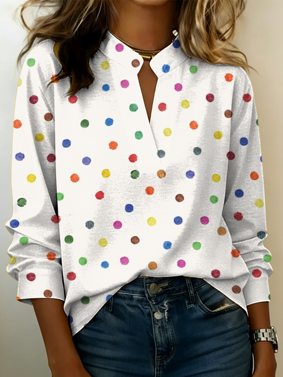 Women's Colorful Polka Dot Decorative Pattern Casual Long Sleeve Shirt