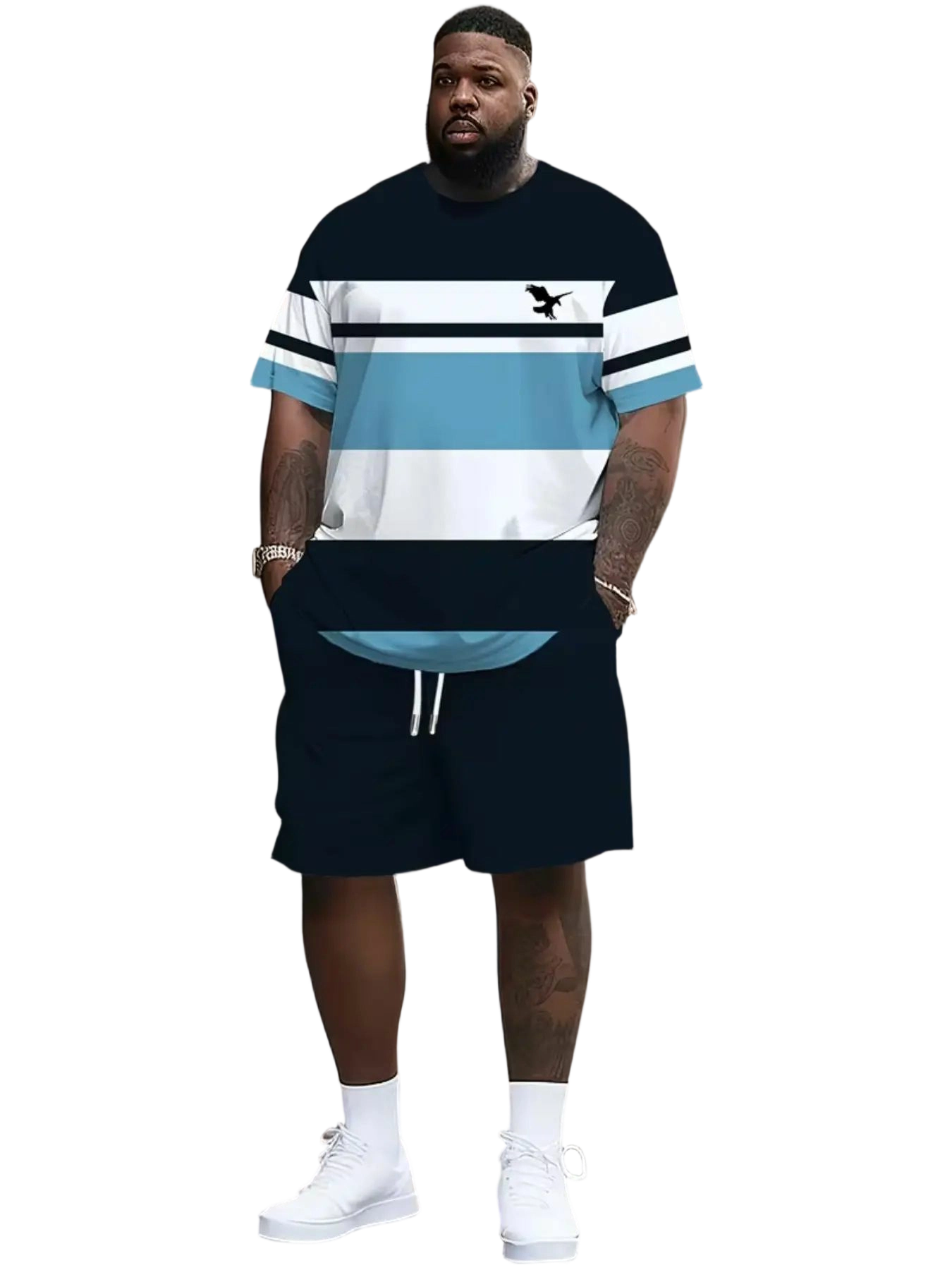 Men's Summer Casual Sportswear Set, Breathable 3D Print Round Neck T-Shirt and Shorts, Knitted Fabric, Loose Fit, Outdoor Leisure Wear, Sporty Style, Casual Activewear, Athleisure Street Fit