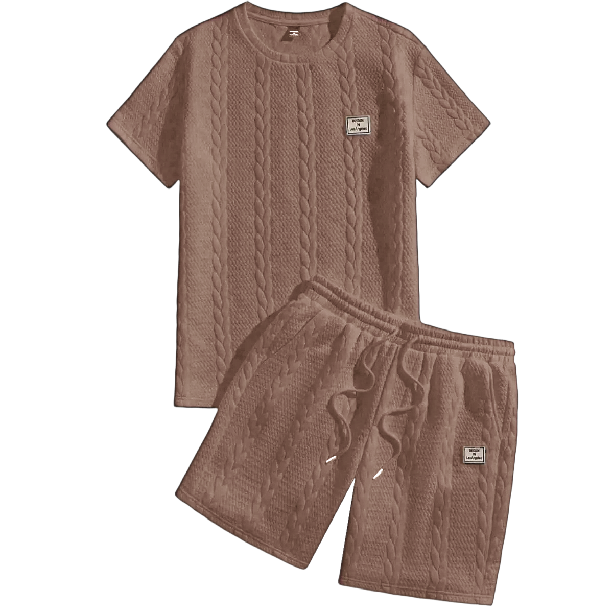 Summer men's jacquard textured fabric round neck short sleeved T-shirt and shorts set