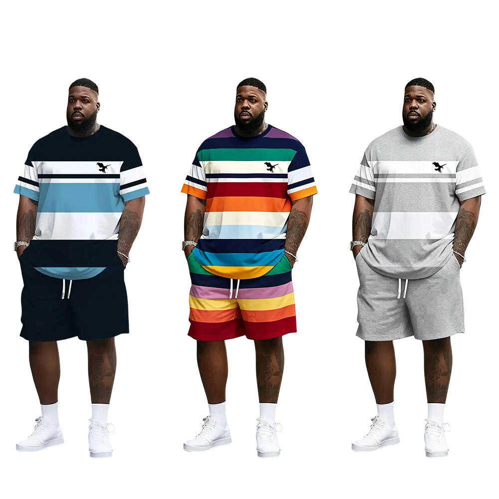 Men's Summer Casual Sportswear Set, Breathable 3D Print Round Neck T-Shirt and Shorts, Knitted Fabric, Loose Fit, Outdoor Leisure Wear, Sporty Style, Casual Activewear, Athleisure Street Fit