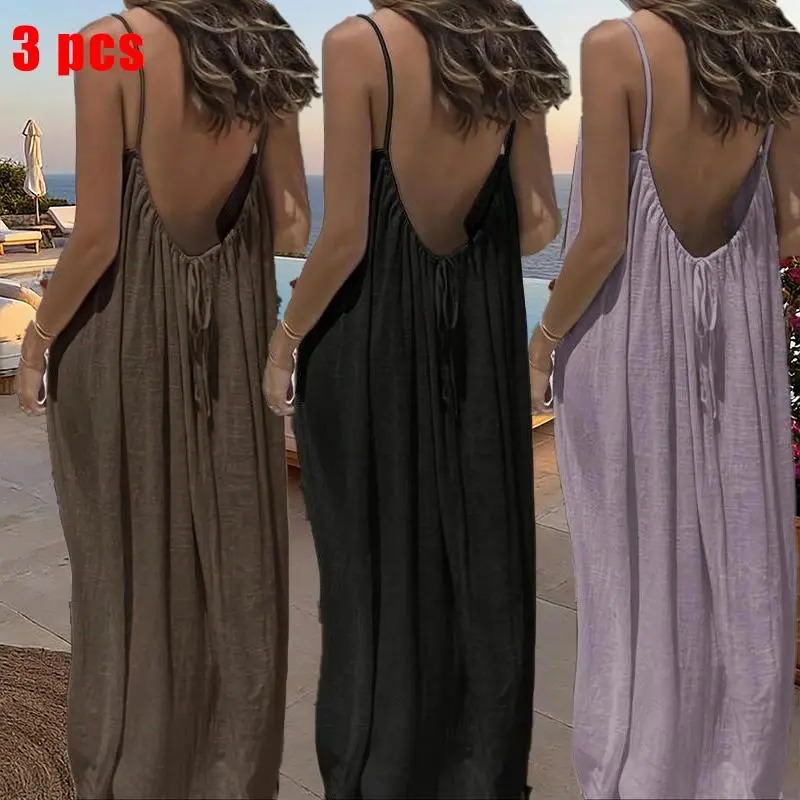 Women's Solid Color Cami Lounge Dress, Elegant Sleeveless Long Dress for Summer, Ladies Sleepwear for Indoor Wear