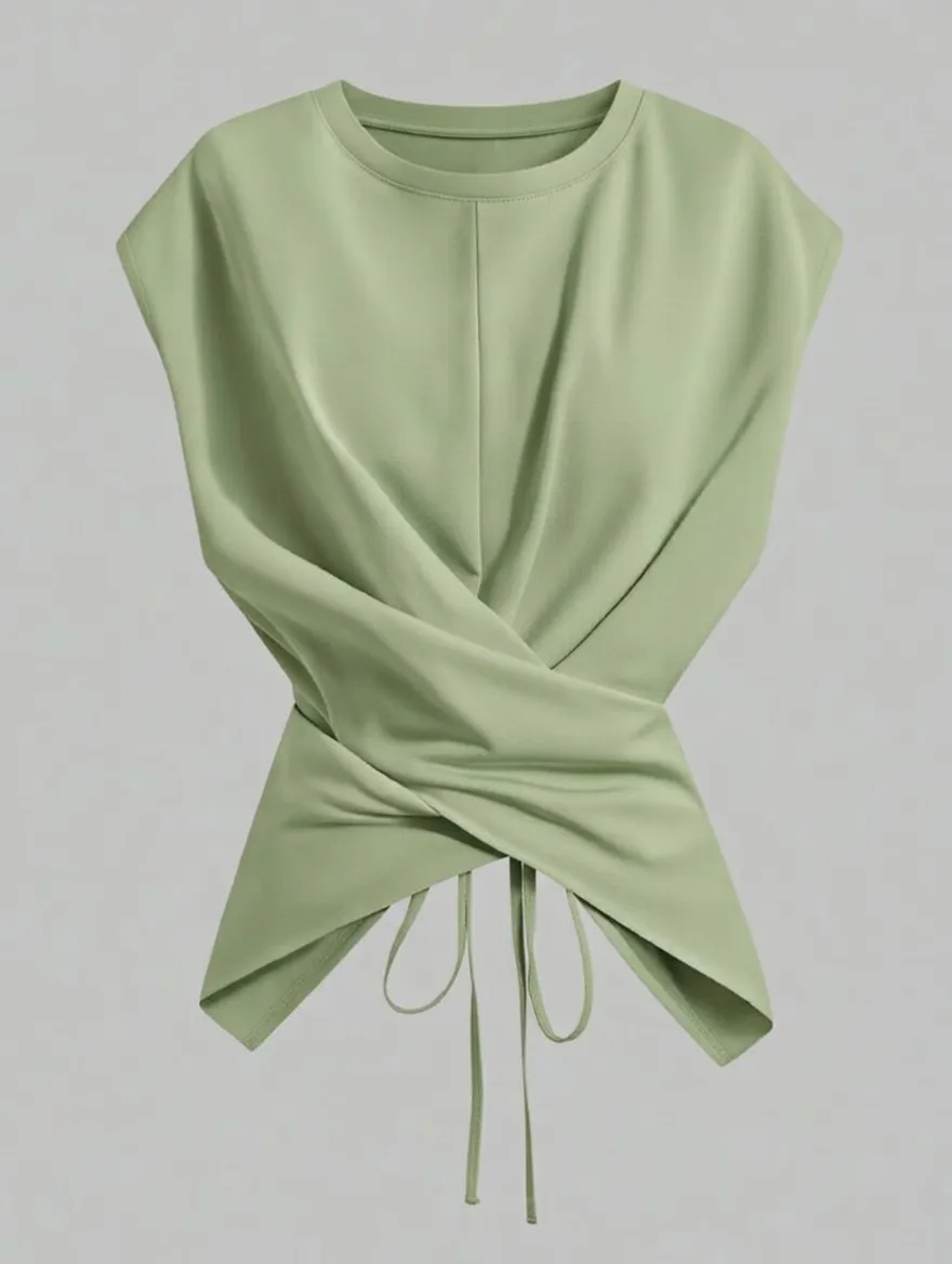 Women’s Knit Criss Cross Back Tie T-Shirt – Asymmetrical Casual Top