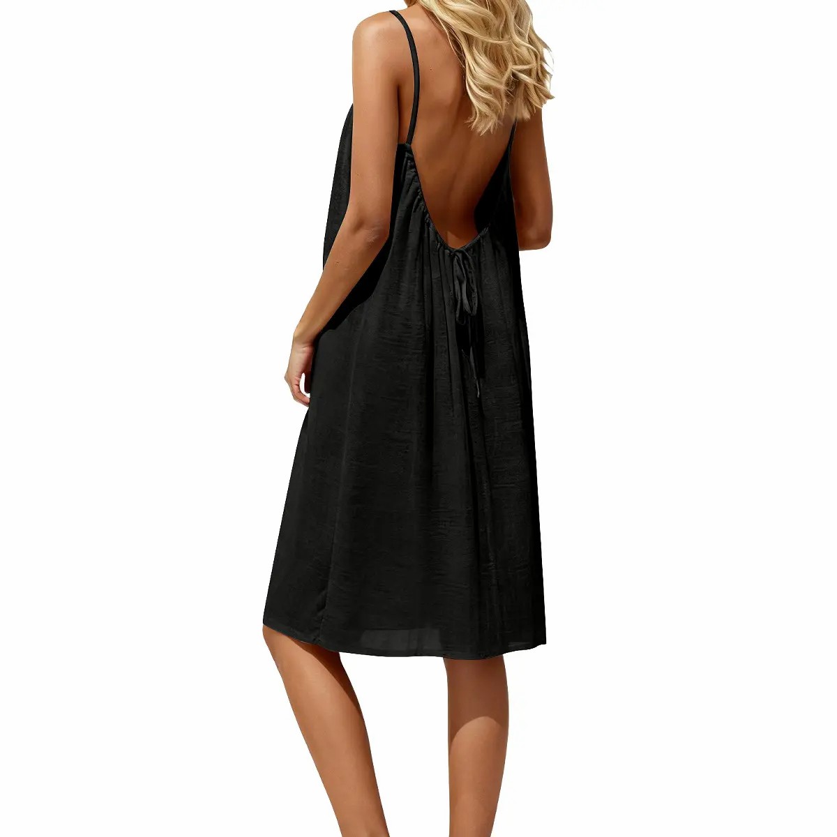 Women's Solid Color Cami Lounge Dress, Elegant Sleeveless Knee-Length Dress for Summer, Ladies Sleepwear for Indoor Wear