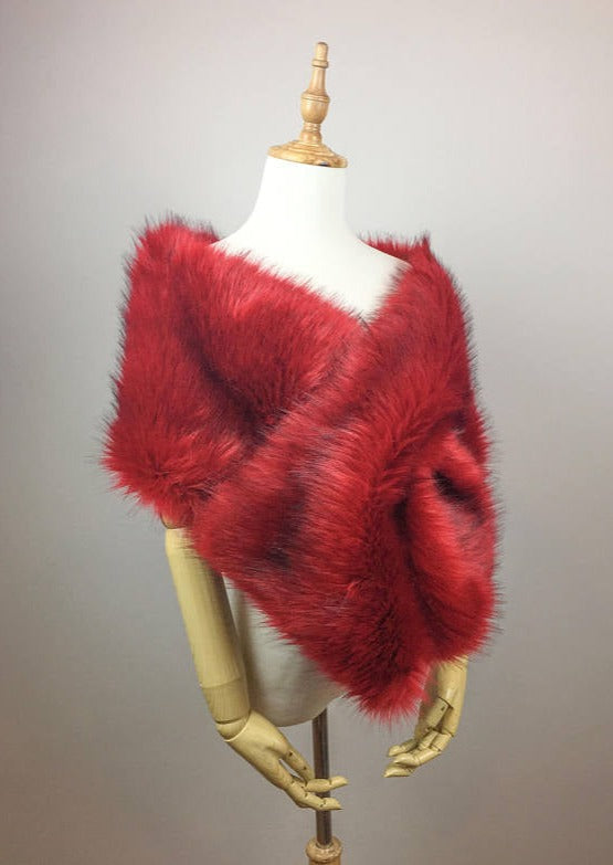 hulda Fur Shawl in wine red