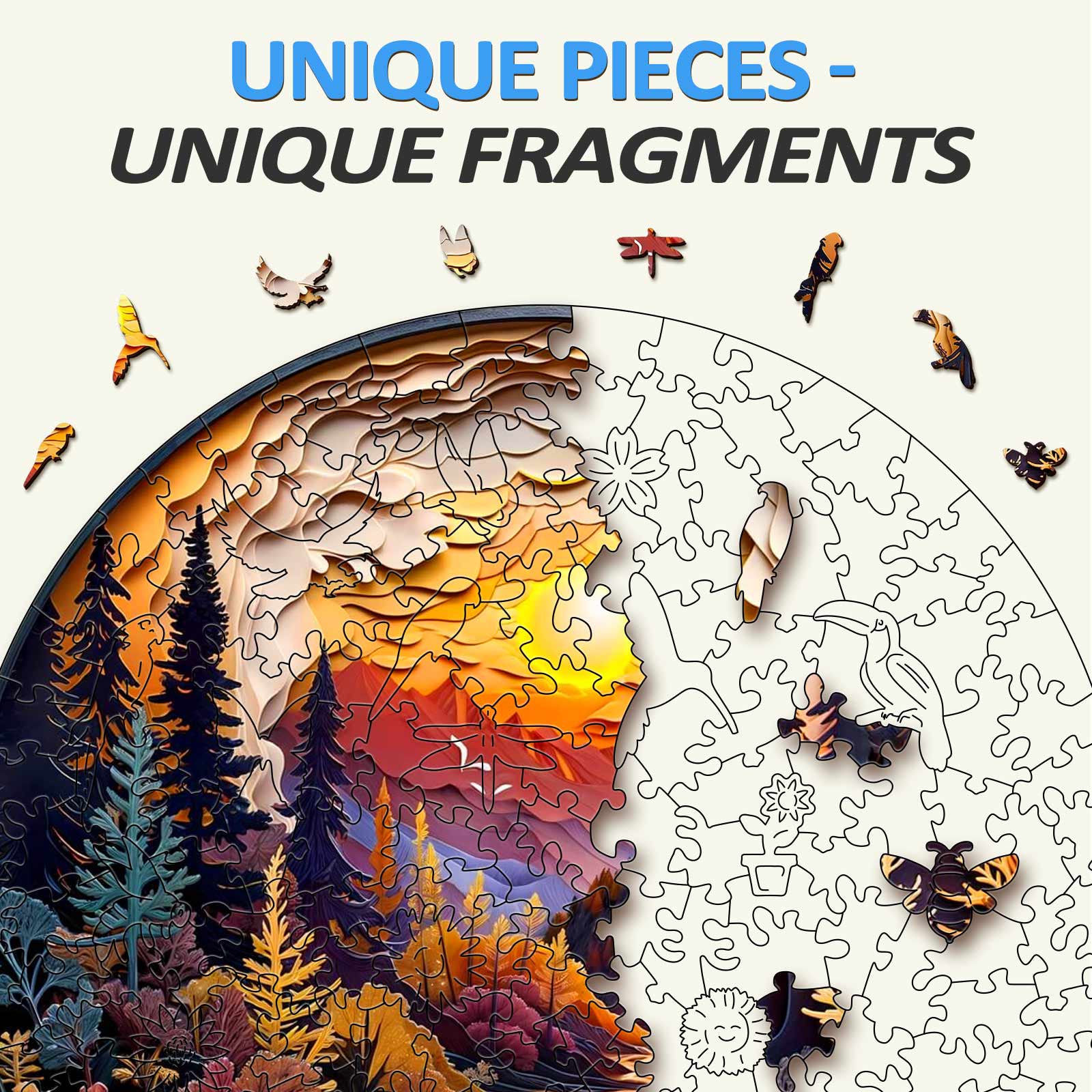 3D Sunset Forest Wooden Jigsaw Puzzle