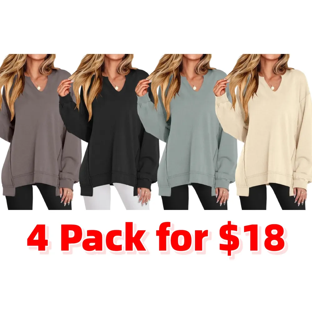 Womens Oversized Sweatshirt V Neck Long Sleeve