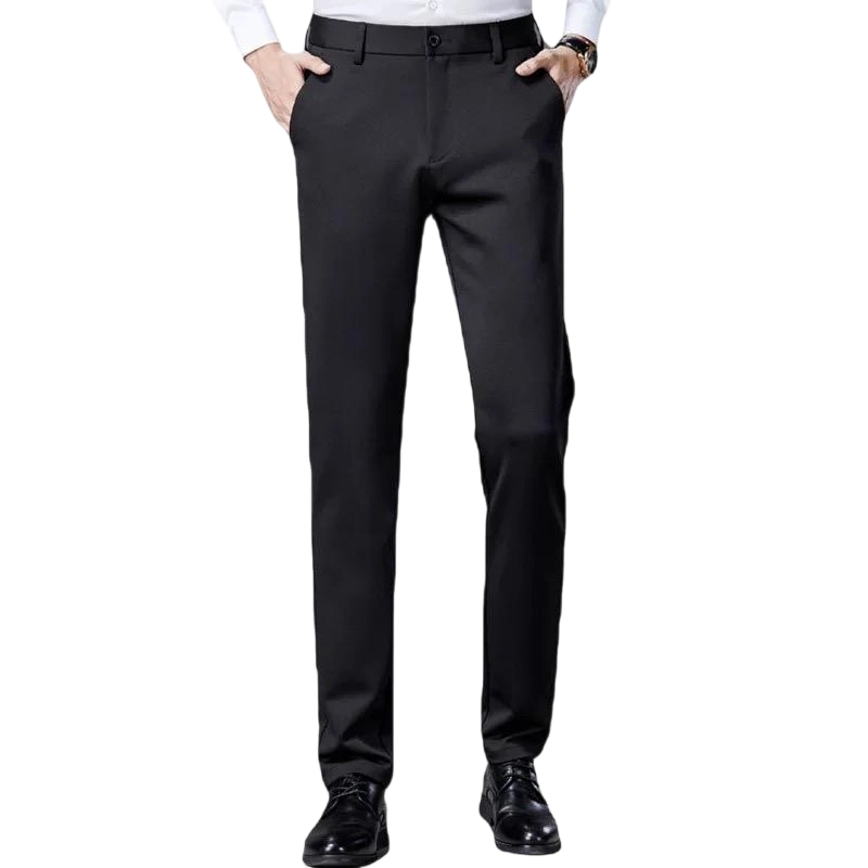 Men's Business Casual Trousers Formal Dress Straight Pants Elastic Black Navy Blue Plain Menswear Gamis