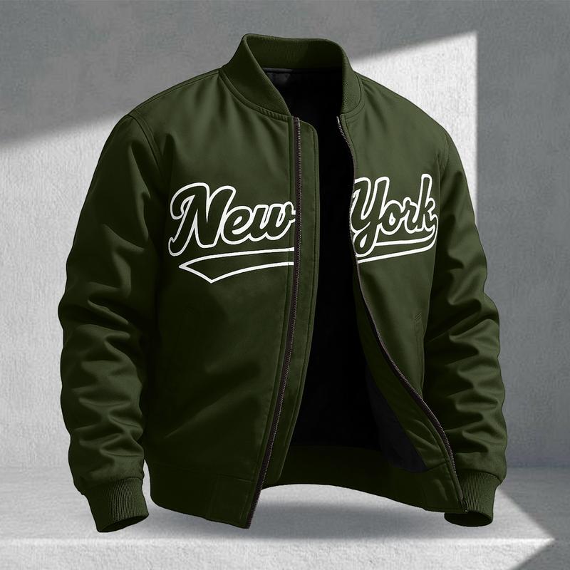 Letter Print Sports Jacket, Men's Casual Jacket