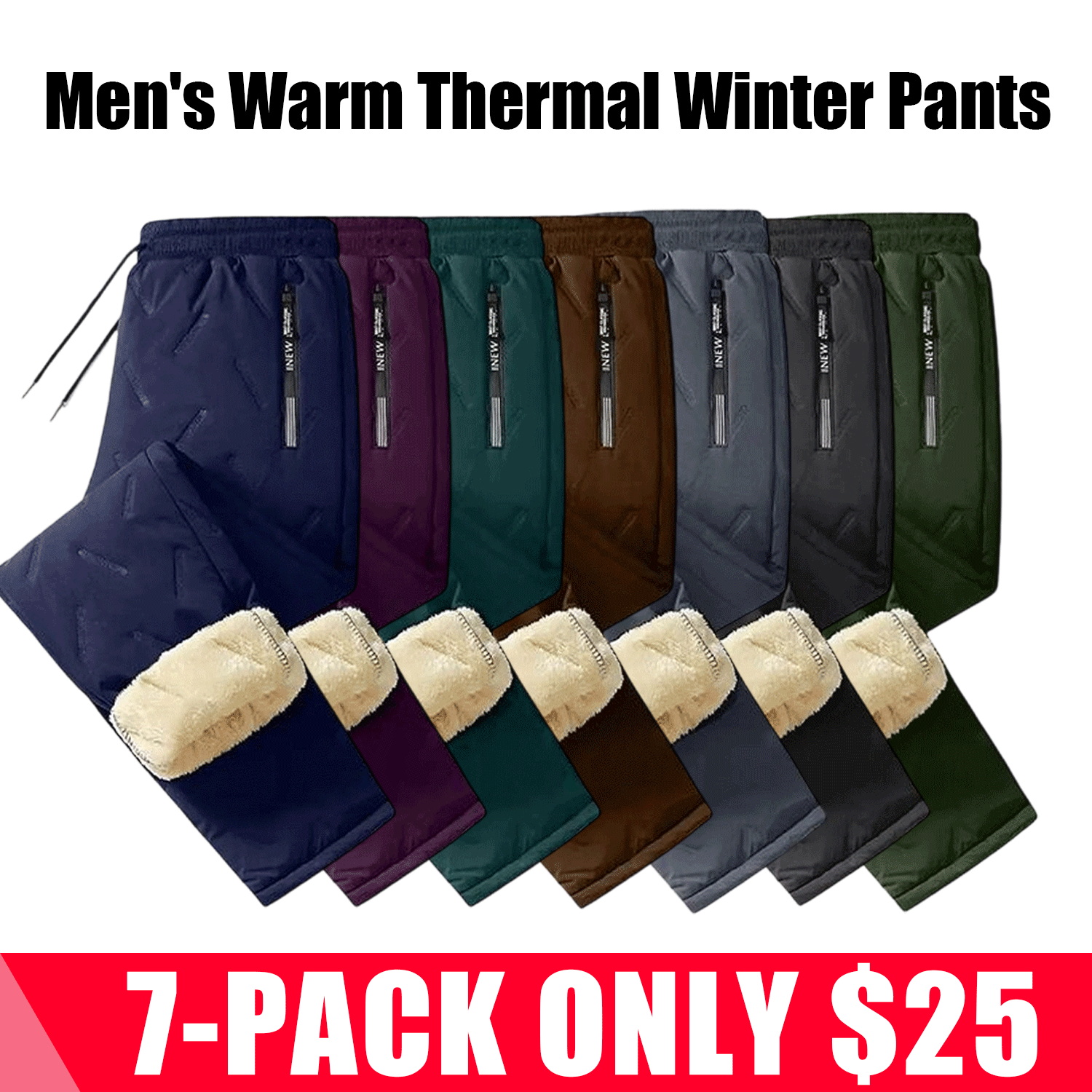 Men's Warm Thermal Winter Pants with Zippered Pockets