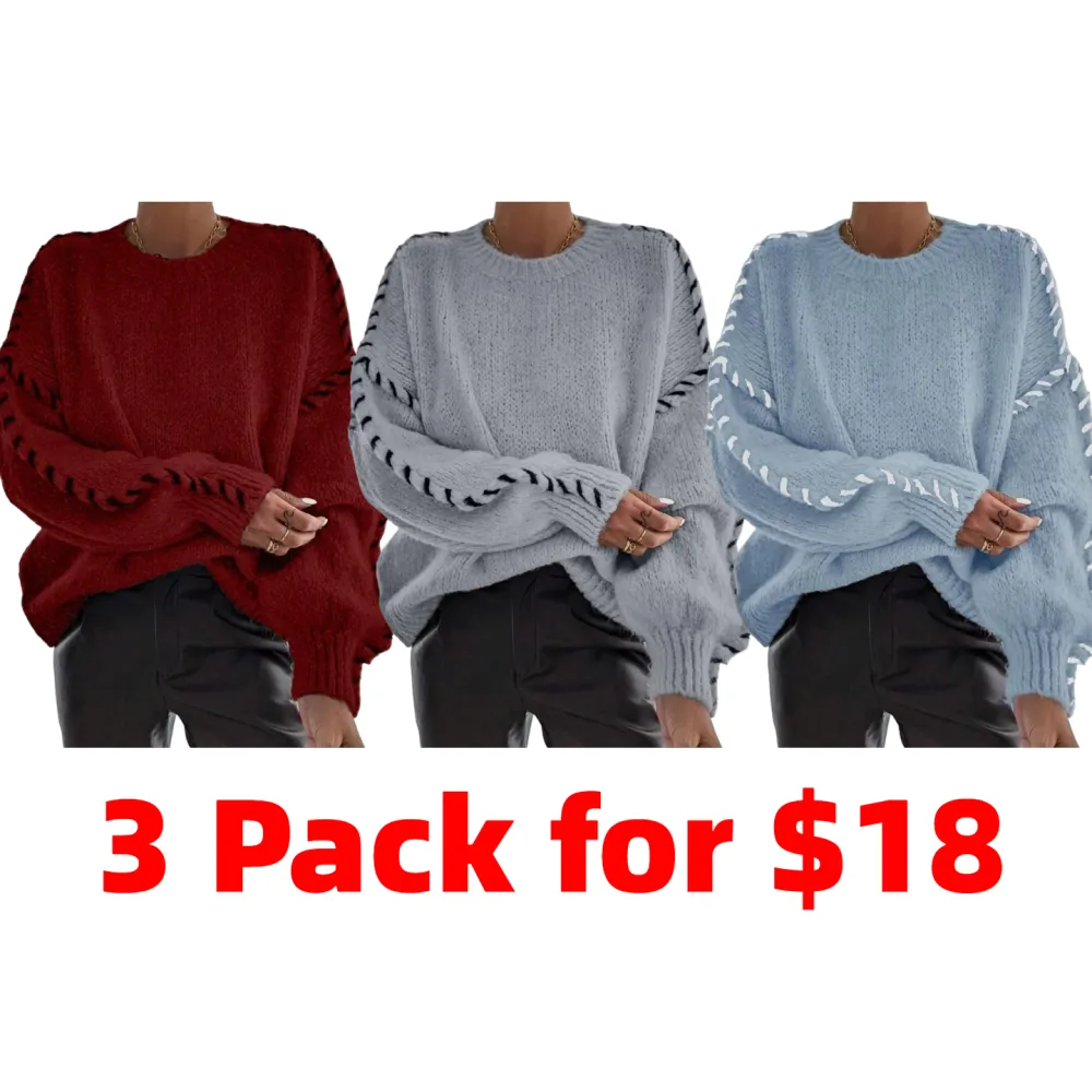 Women's Contrast Binding Drop Shoulder Sweater