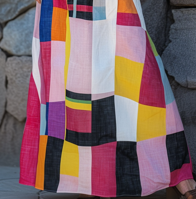 Vintage Loose Linen Patchwork Dress ffc1