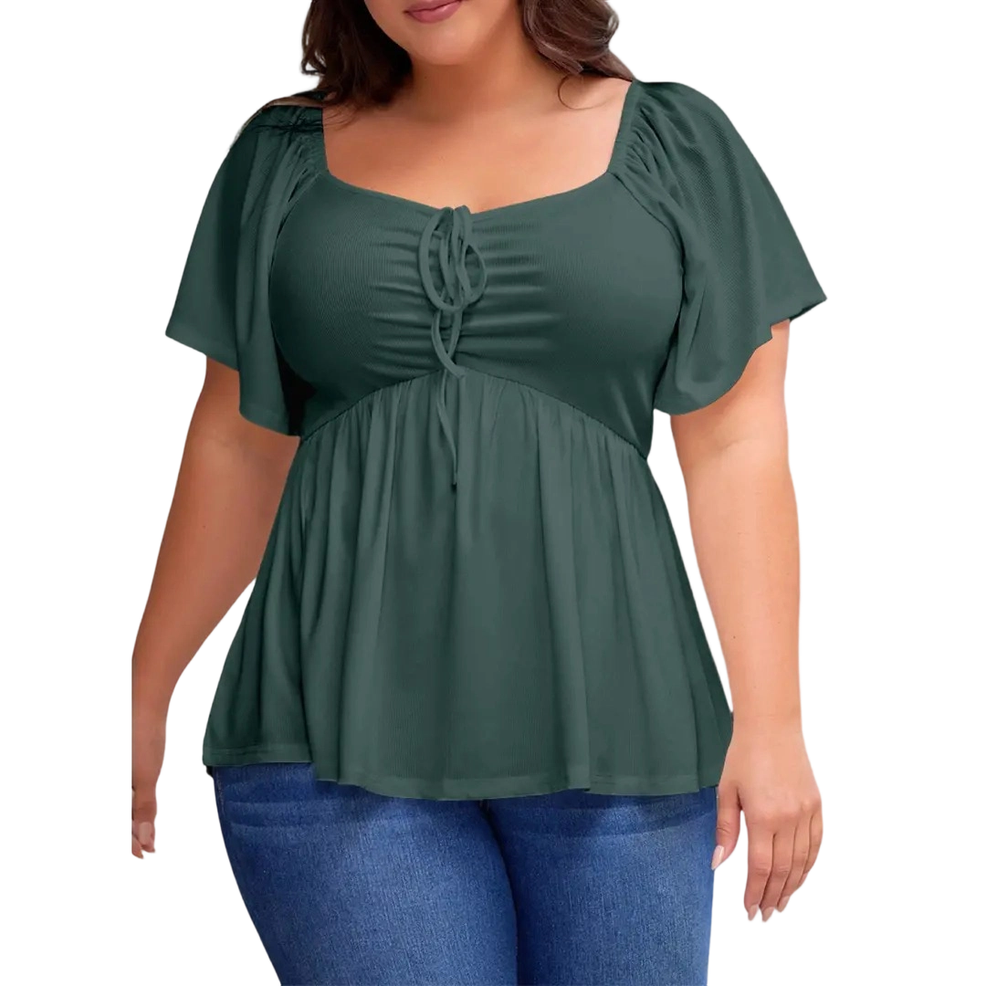 Women Plus Size Sweetheart Neck Short Sleeve Shirred Peplum Blouse Tops Shirts