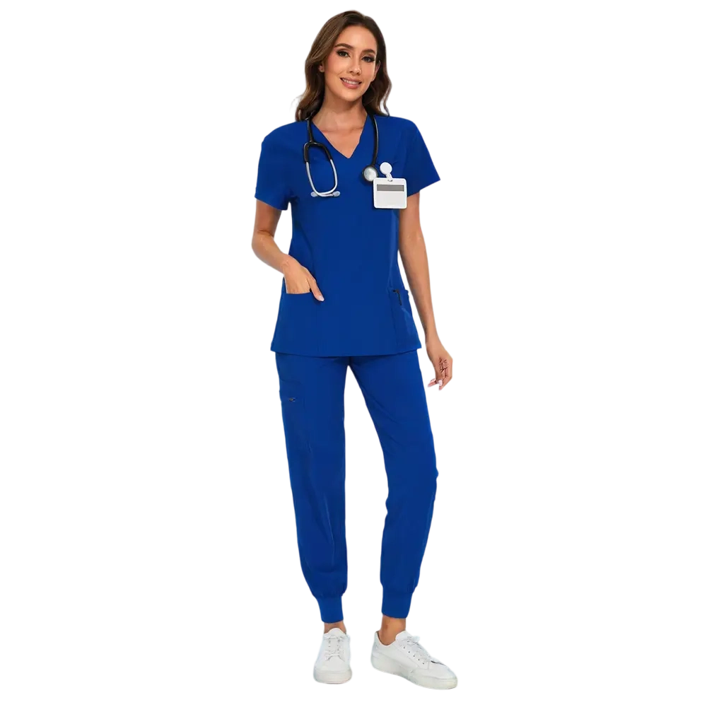 Set for Women - Stretch V-Neck Scrub Top & Jogger Pant with 8 Pockets