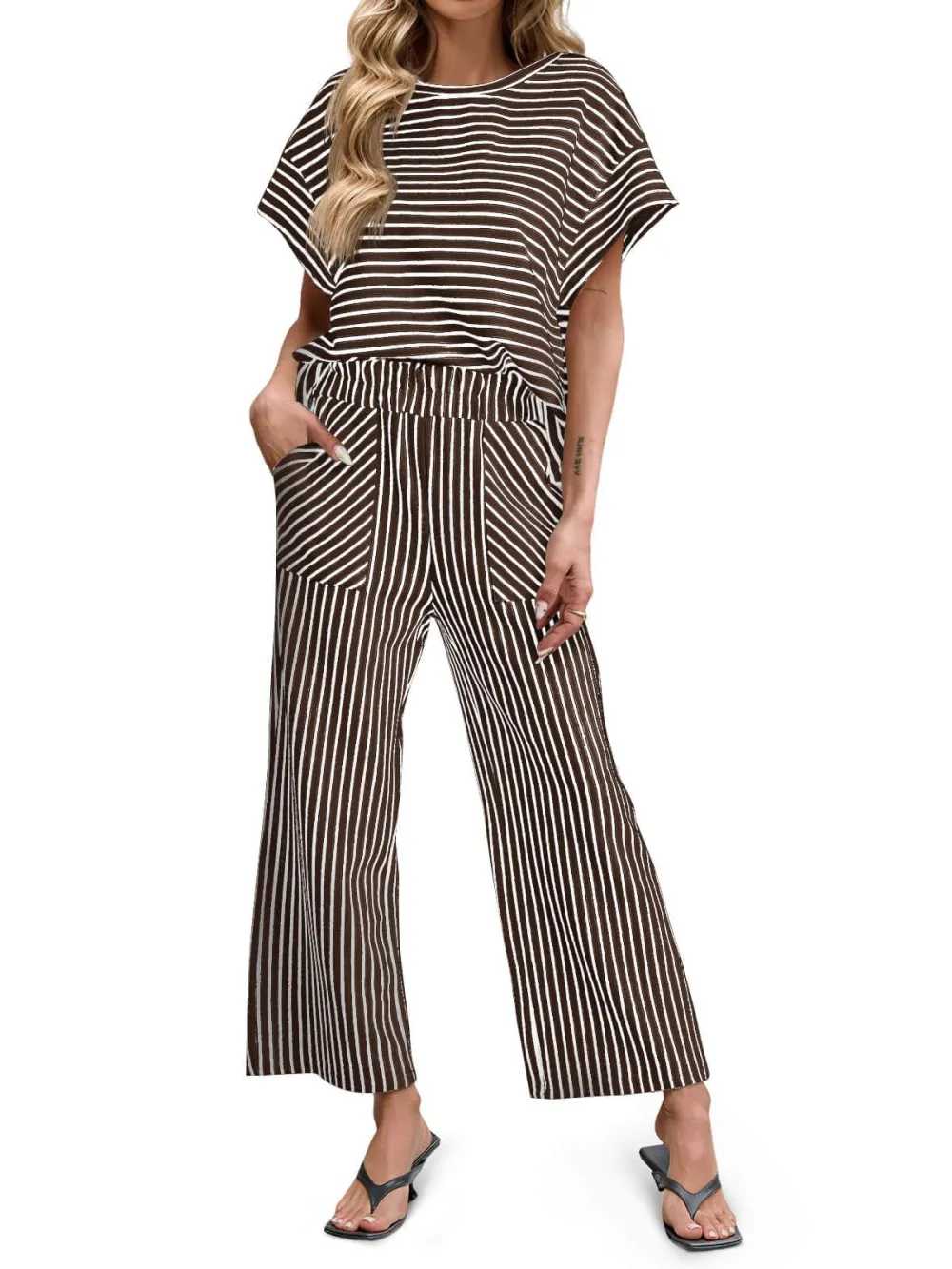 Women's Striped 2 Piece Lounge Set