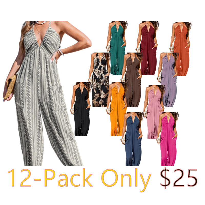 Tropical Plunge Halter Jumpsuit
