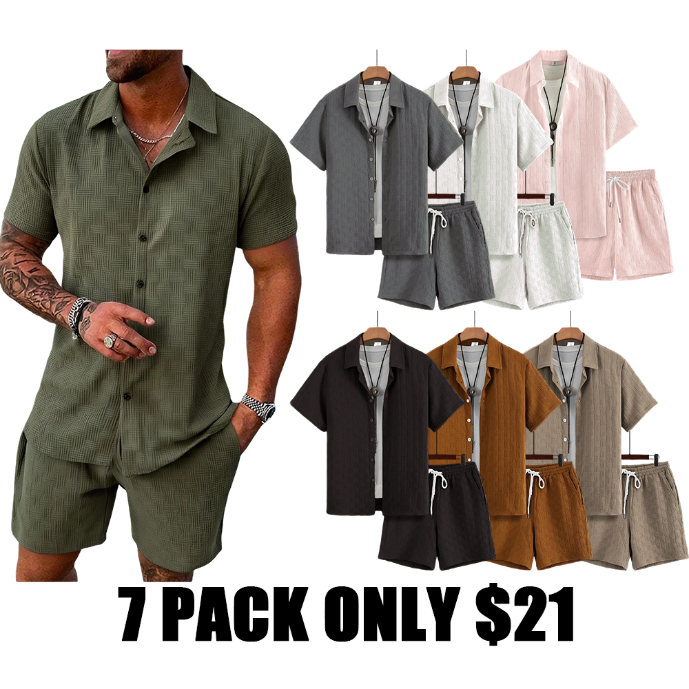Men's Regular Fit Short Sleeve Pajama Two-piece Set Summer Sleepwear