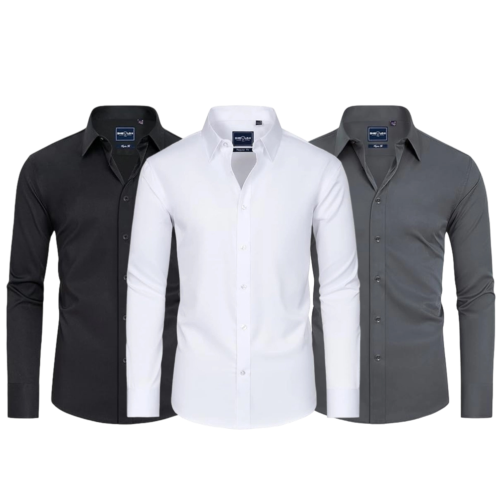 Men Long Sleeve Stretch Stain Proof Wrinkle Free Button Down Shirts Formal Shirts
