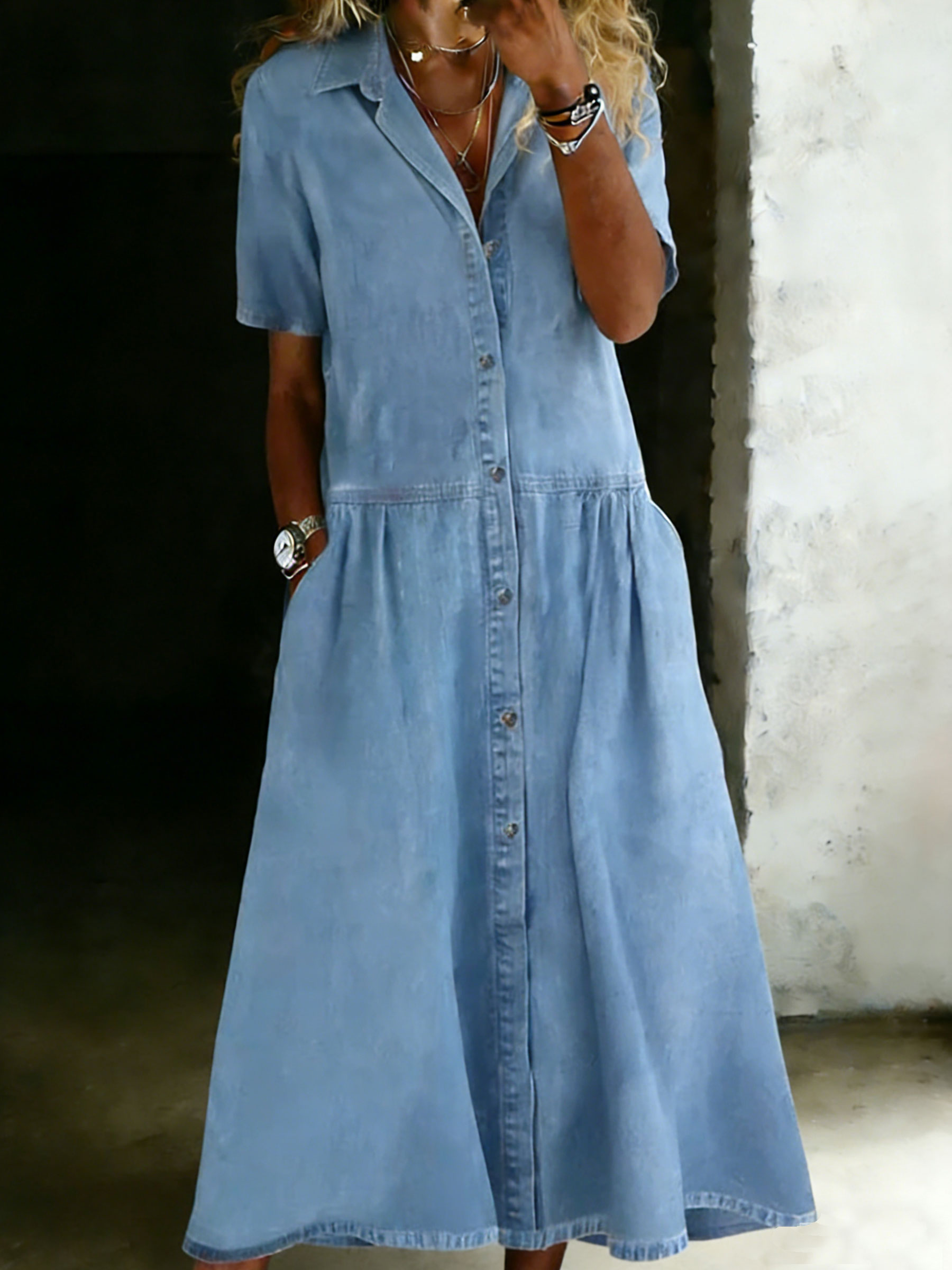 Women's Casual Stylish Denim Loose Shirt Dress