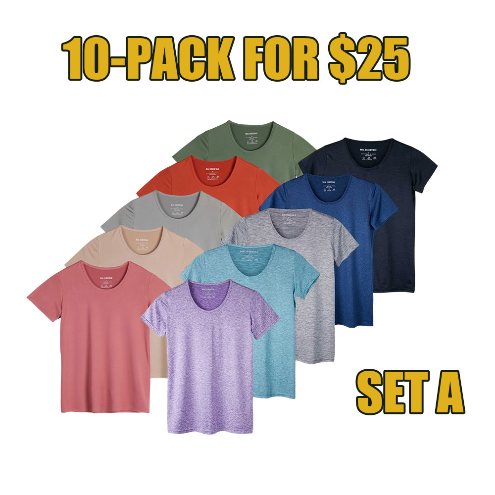 Women’s 10-Pack Dry‑Fit Stretch Crew Neck Athletic T‑Shirts (Plus Size Friendly)