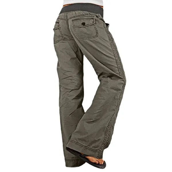 Women's Solid Seam Detail Drawstring Mid Rise Straight Leg Pants High Stretch Fabric