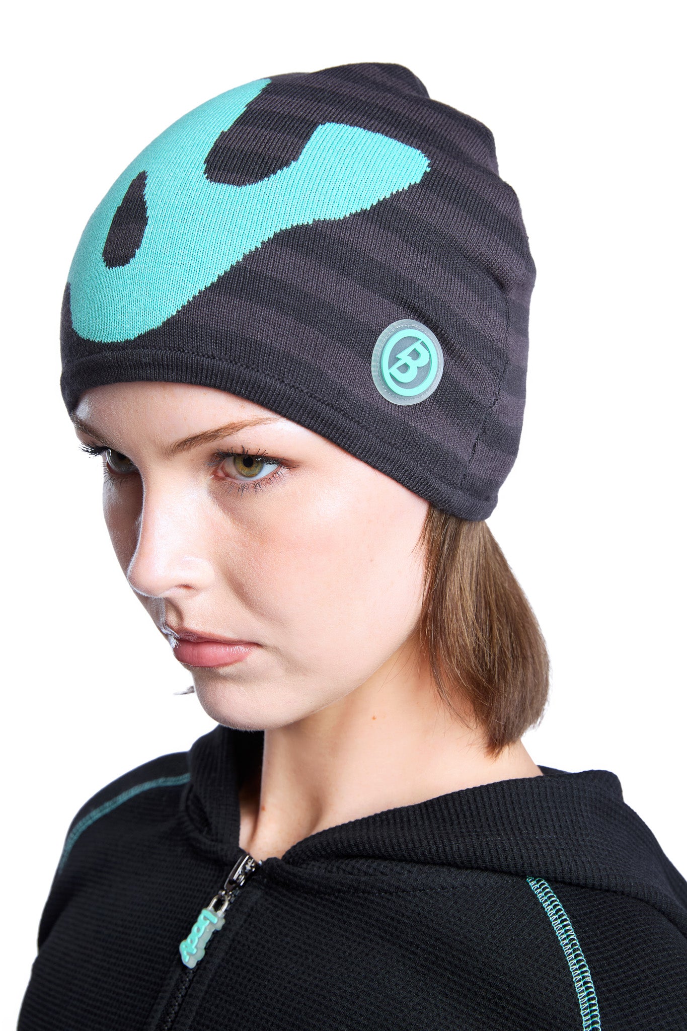 STRIPED KNIT BEANIE (BLACK/TIFFANY BLUE)