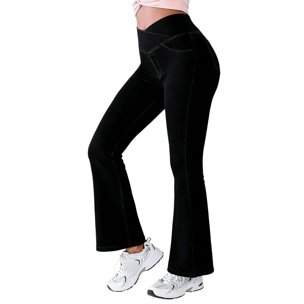 High-Waisted Bootcut Flare Jeans with Crossover Waist