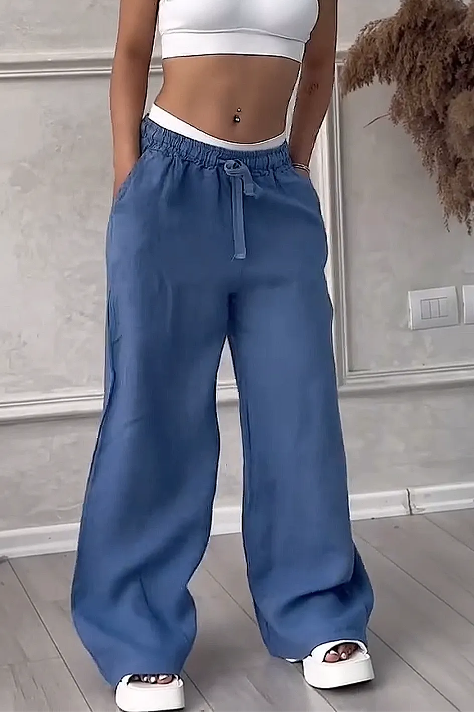 Women'S Solid Color Cotton And Linen Casual Trousers