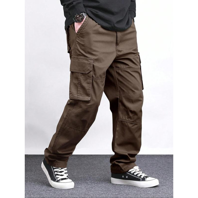 Men's Loose Solid Pocket Drawstring Waist Cargo Pants