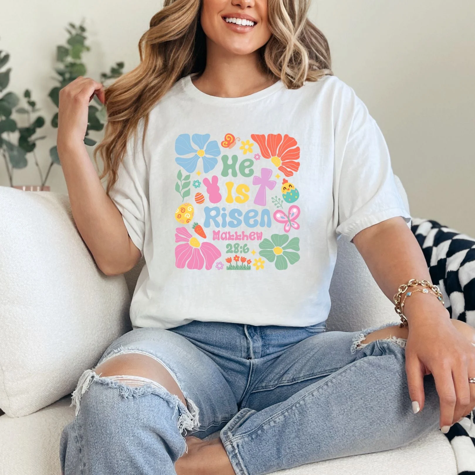 He Is Boho Floral Graphic Tee