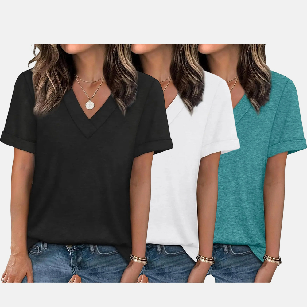 Womens Summer Tops Short Sleeve Basic Casual V Neck T Shirts Trendy Fashion 2026