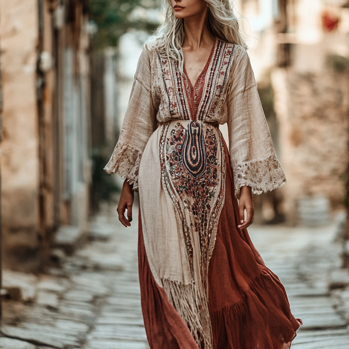 Ethnic Embroidery Vintage Casual Linen Dress f0ae