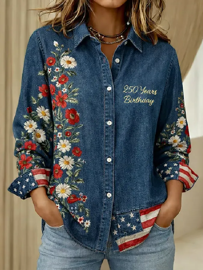 Women'S Casual American 250th Anniversary Commemorative Printed Shirt