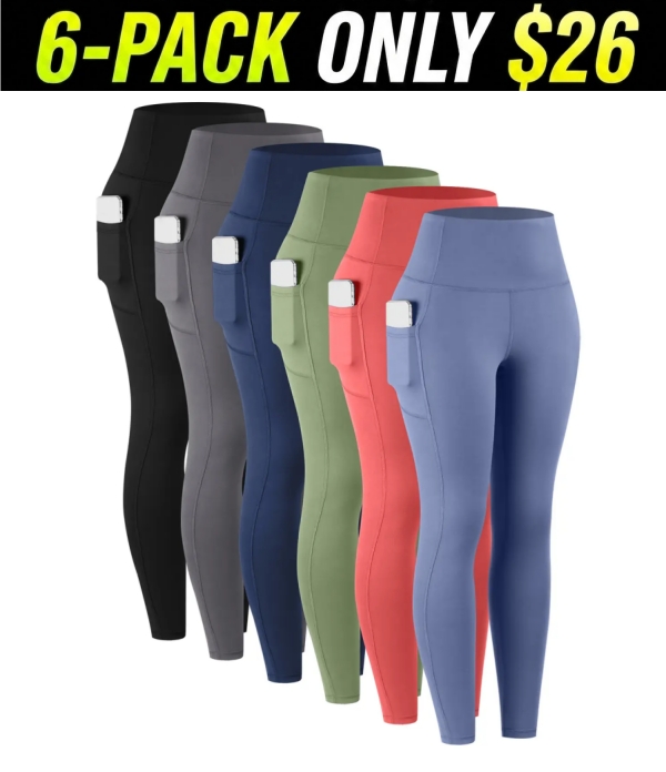6-PACK High Waist Pants With Pockets Running Yoga Leggings for Women Leggings with Pockets