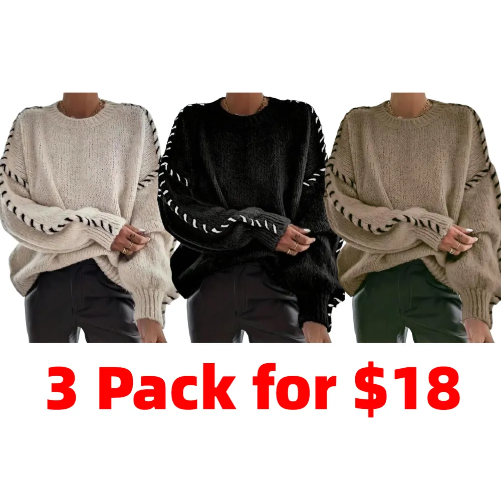 Women's Contrast Binding Drop Shoulder Sweater