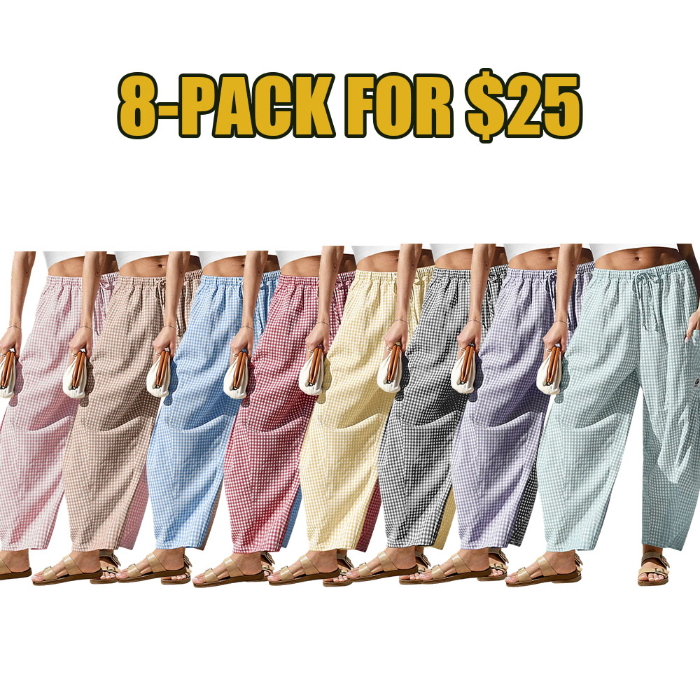 Women’s Wide-Leg Gingham Striped Pants – Comfy, Casual & Stylish for All Occasions