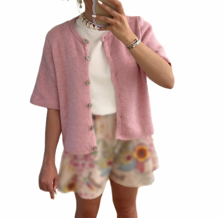 Women's  Knit Cardigan – Half Sleeve, Solid Color, Button-Up, Lightweight Knitwear for Daily Wear