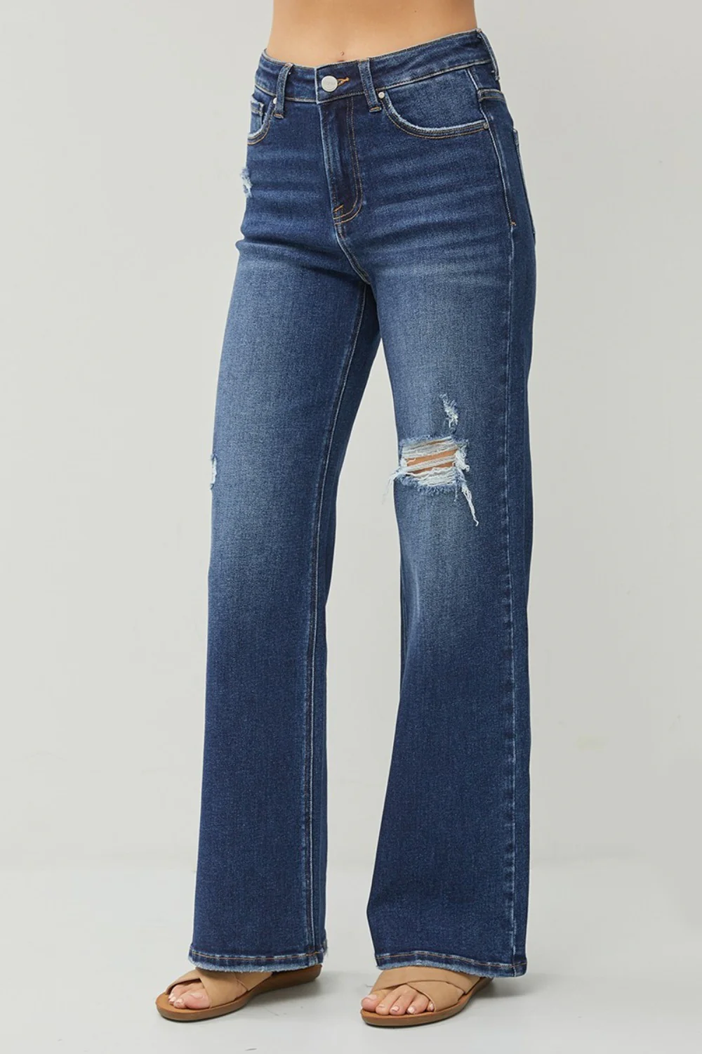Full Size High Rise Distressed Wide Leg Jeans
